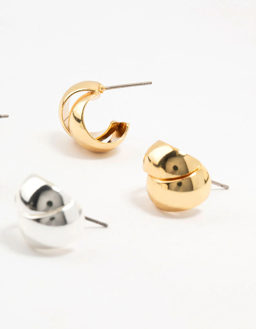 Mixed Metals Silver & Gold Plated Ball & Hoop Stud Earrings 2-Pack - Image 3