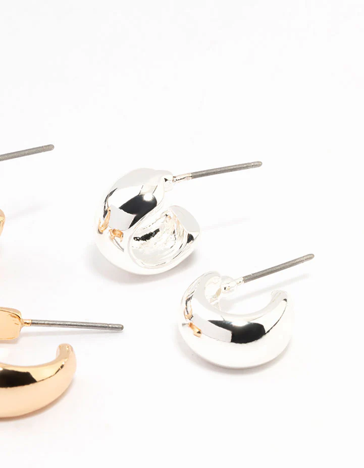 Mixed Metals Simple Hoop Earrings 3-Pack - Image 3