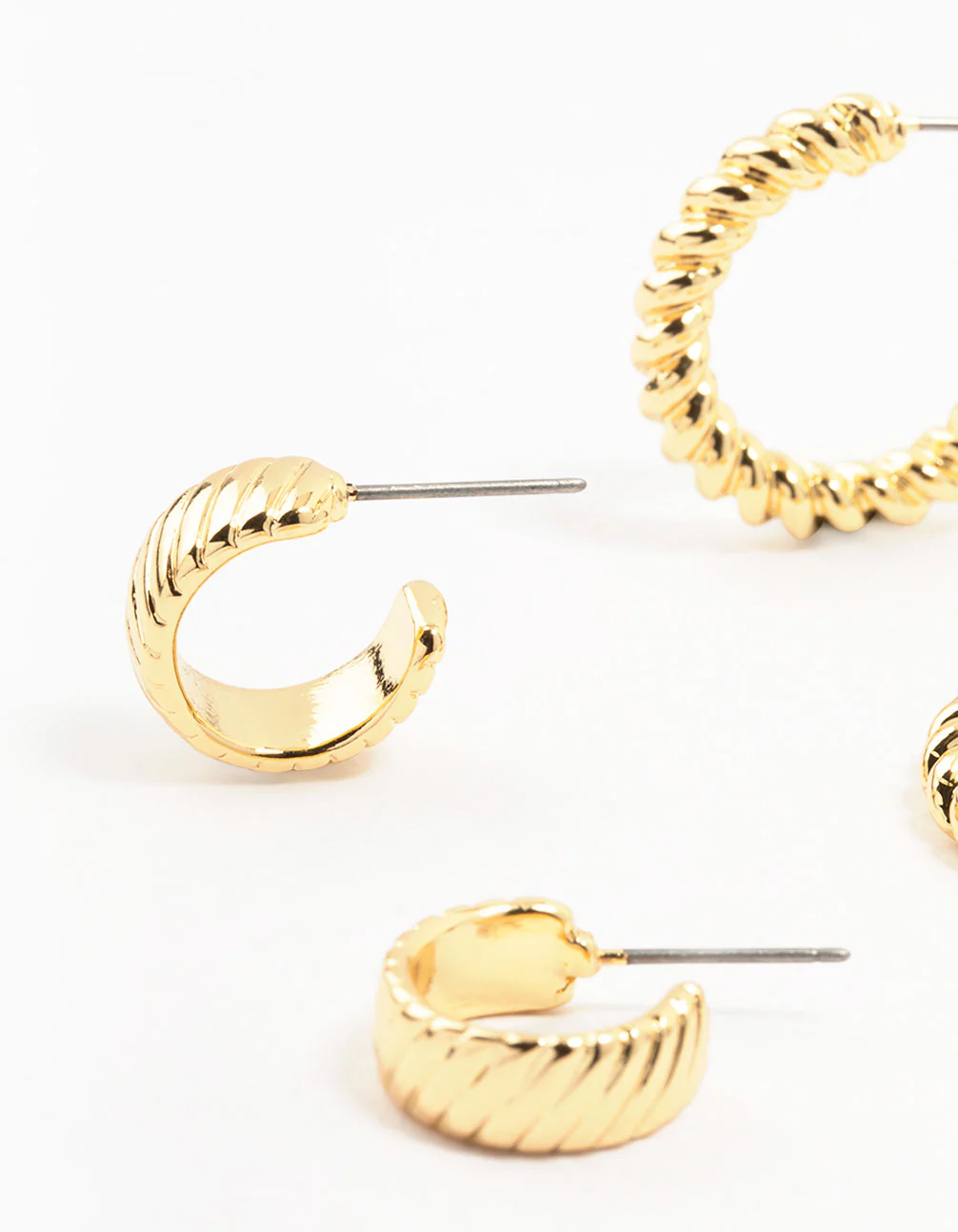 Mixed Metals Twisted & Plain Hoop Earrings 3-Pack - Image 2