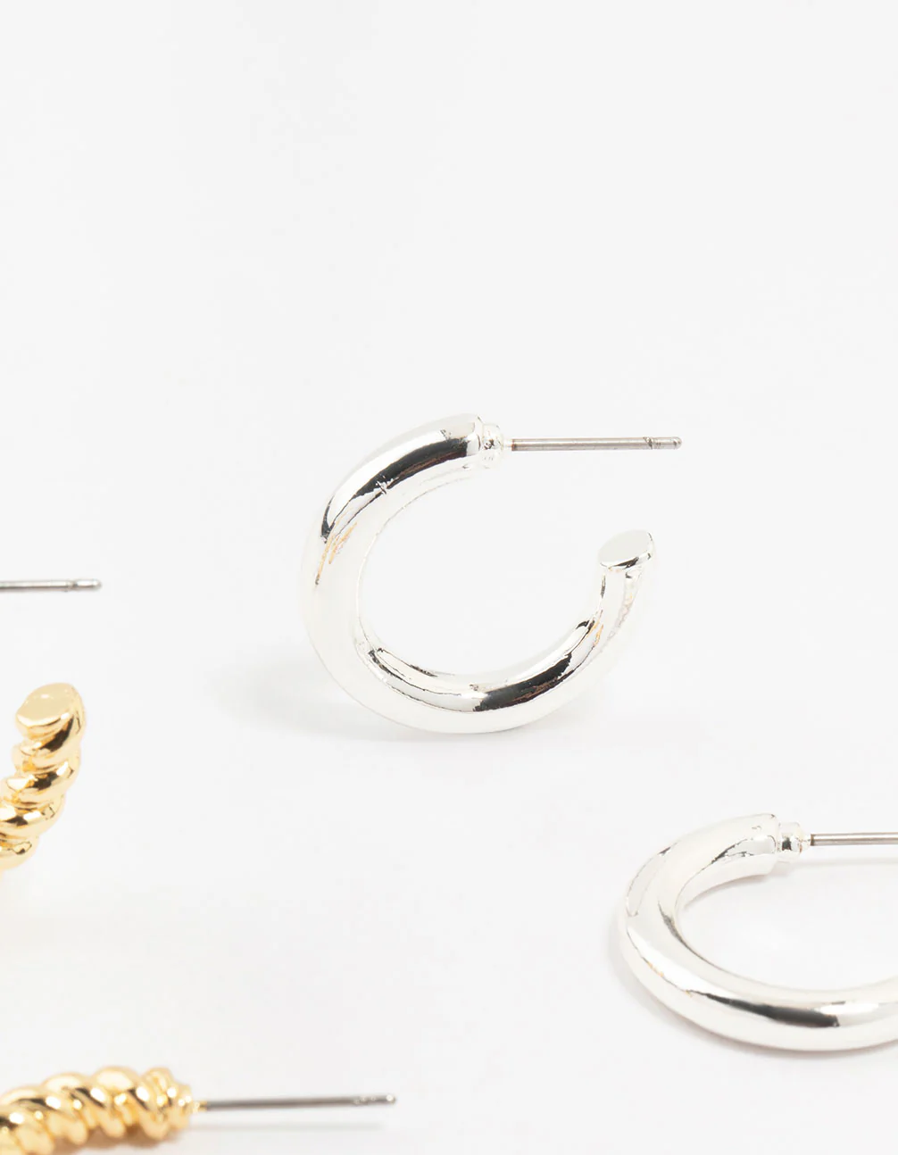 Mixed Metals Twisted & Plain Hoop Earrings 3-Pack - Image 3