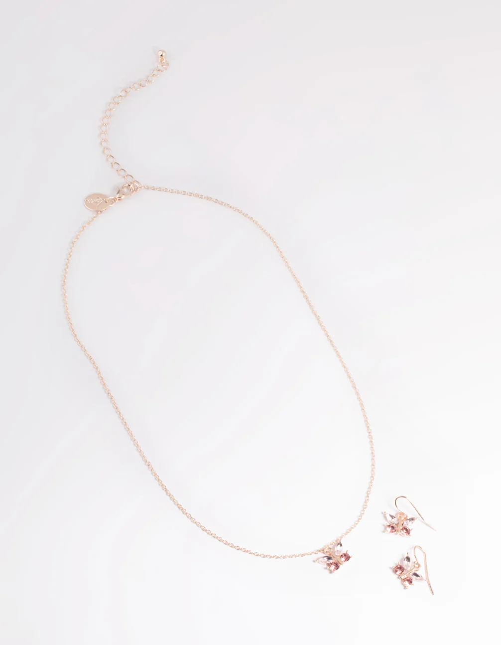 Rose Gold Diamante Butterfly Necklace & Earrings Set - Image 2