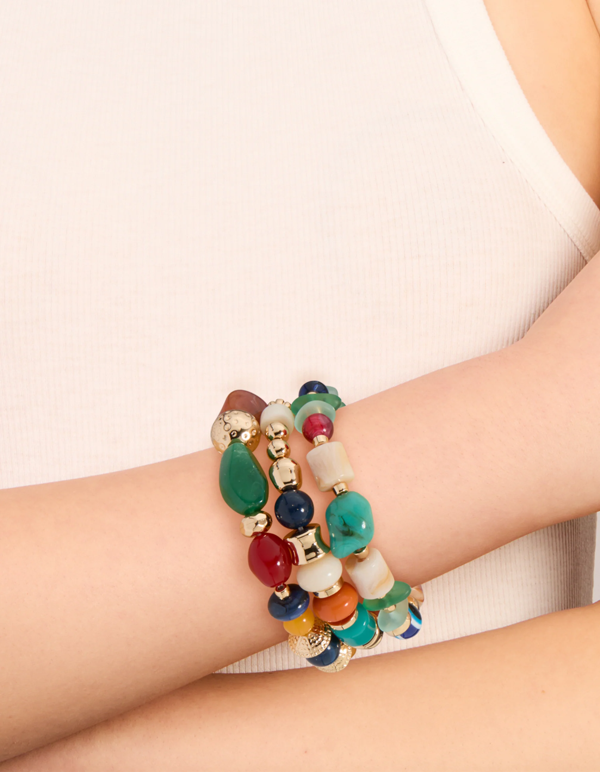Multicoloured Acrylic Beaded Stretch Bracelets 3-Pack - Image 2