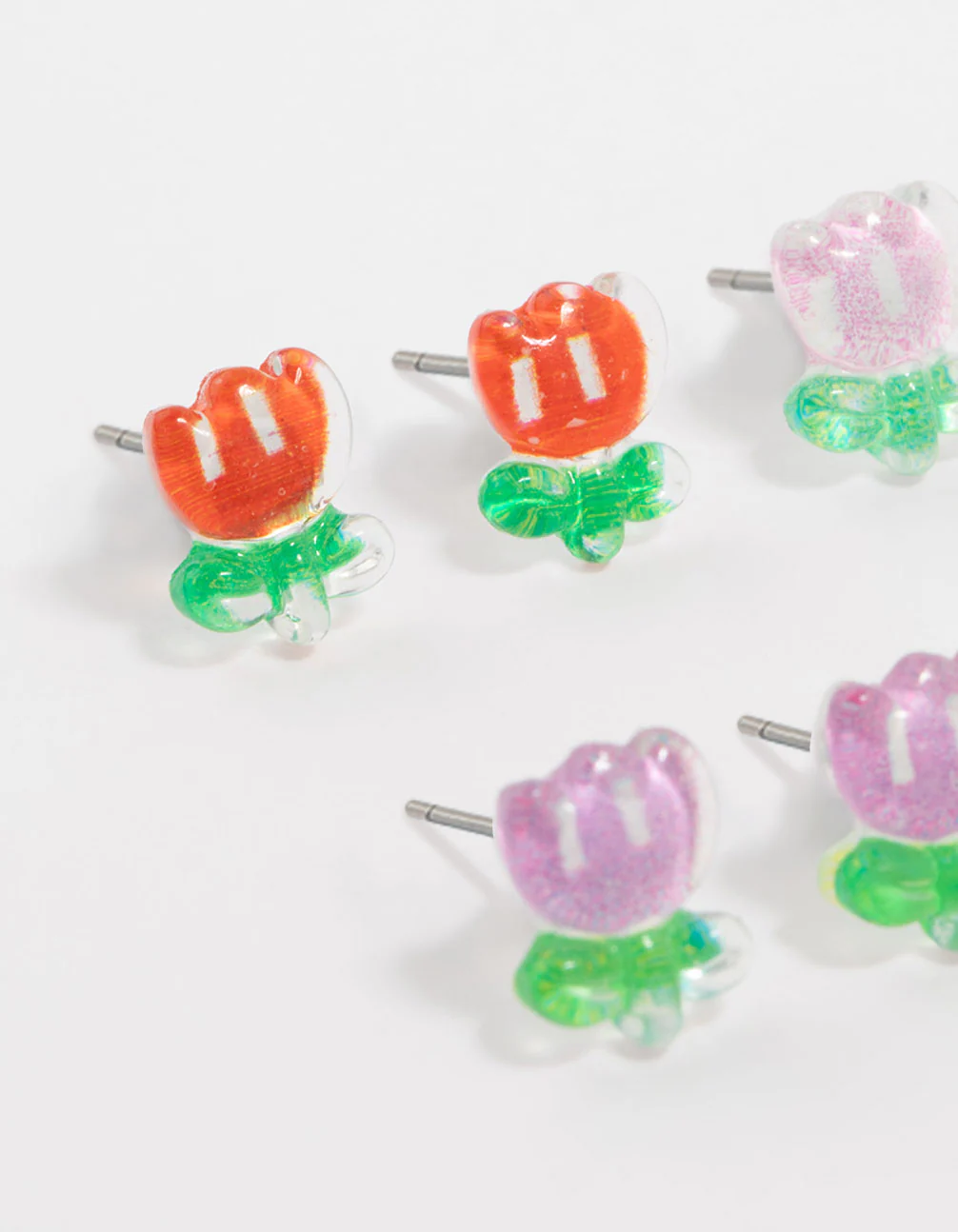 Multicoloured Acrylic Flower Stud Earrings 8-Pack - Image 2