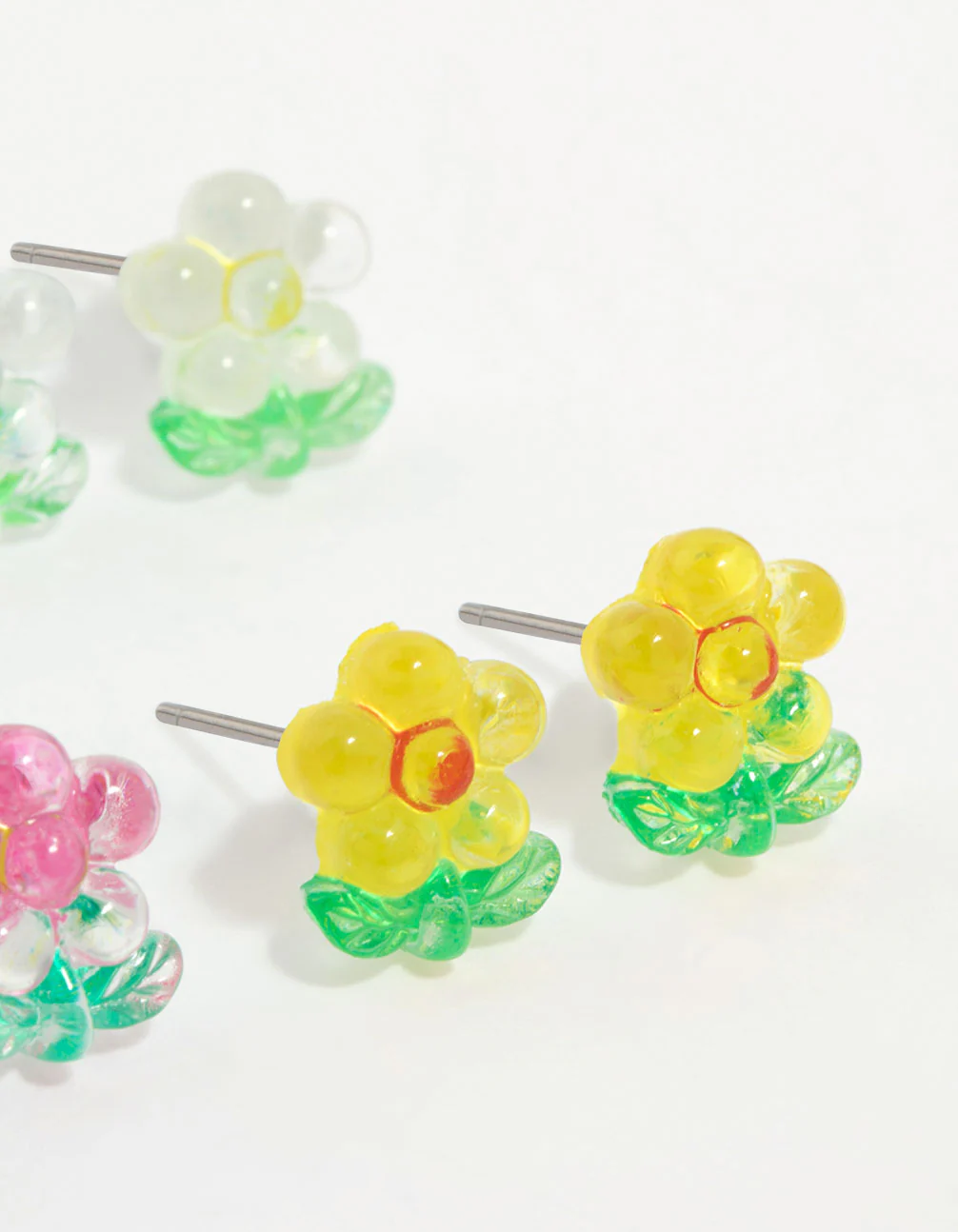 Multicoloured Acrylic Flower Stud Earrings 8-Pack - Image 3