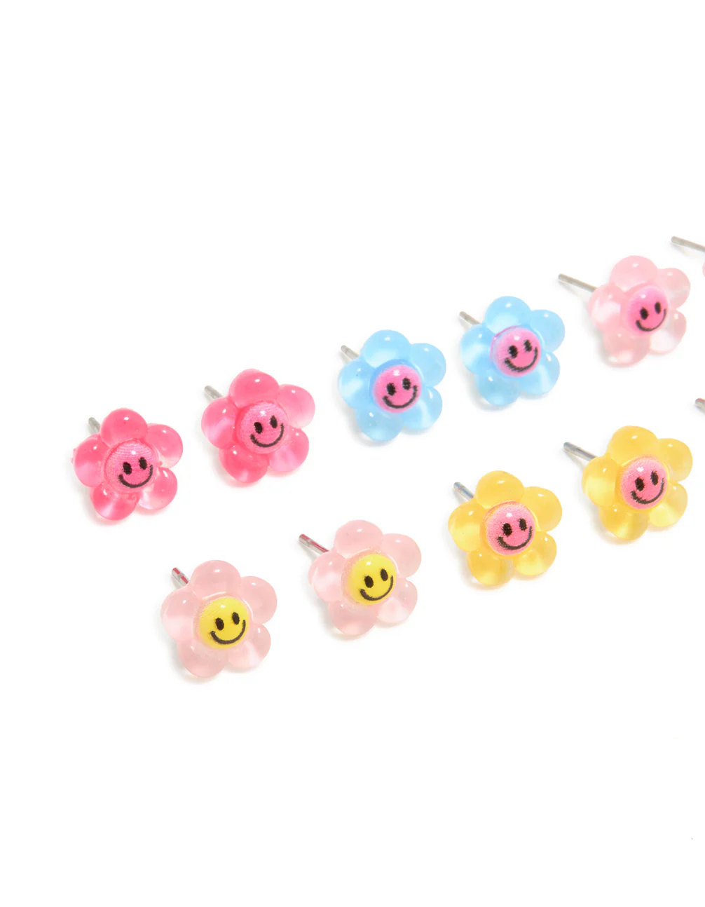 Multicoloured Acrylic Smiley Flower Stud Earrings 8-Pack - Image 2