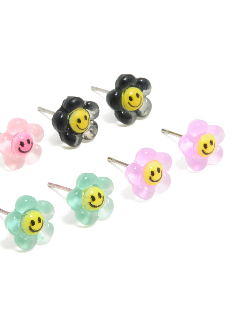Multicoloured Acrylic Smiley Flower Stud Earrings 8-Pack - Image 3
