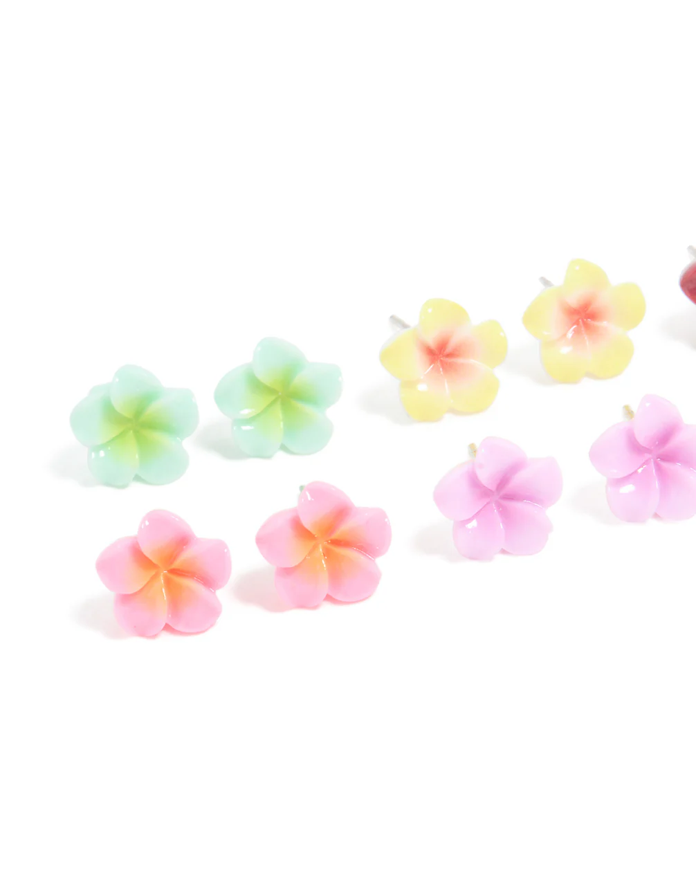 Multicoloured Frangipani Flower Stud Earrings 8-Pack - Image 2