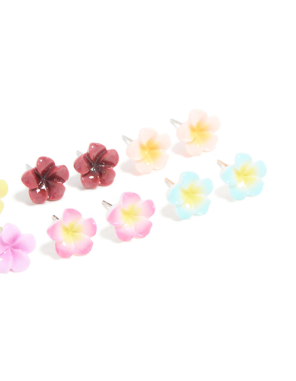 Multicoloured Frangipani Flower Stud Earrings 8-Pack - Image 3