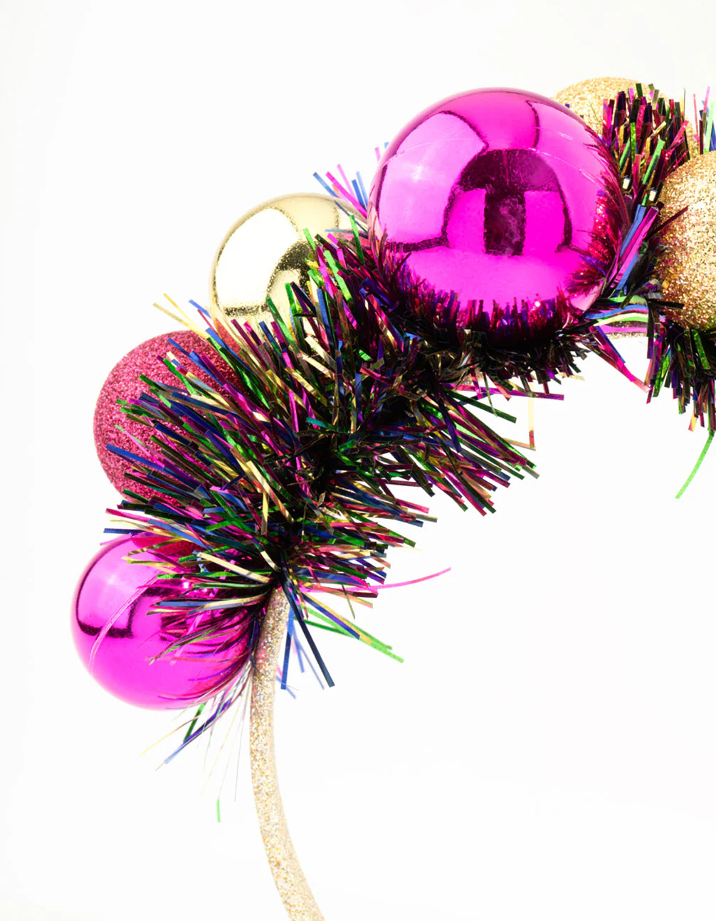 Multicoloured Tinsel & Multicoloured Baubles Headband - Image 2