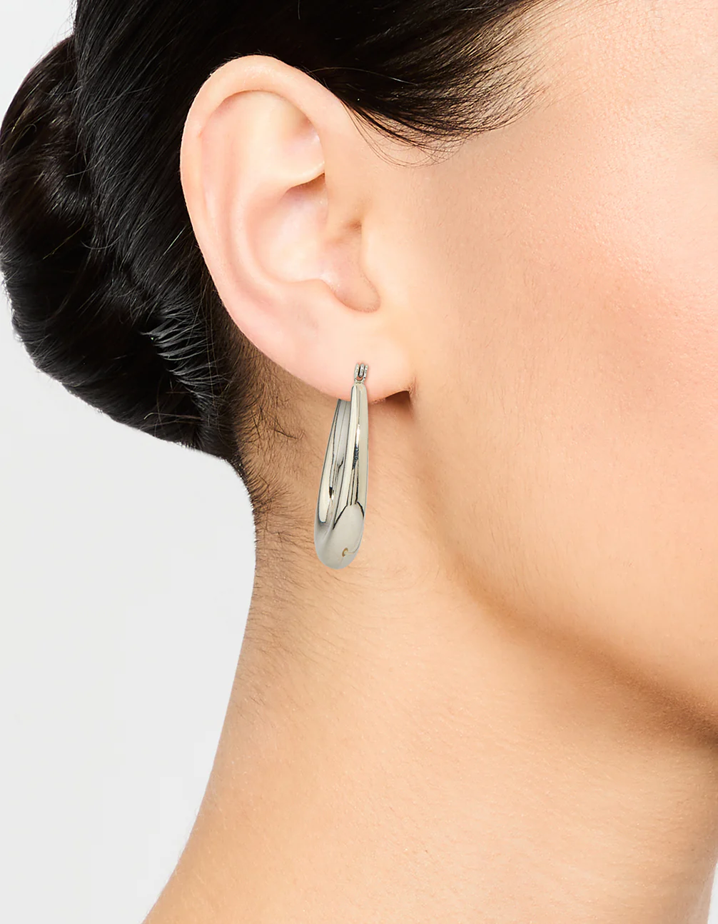 Silver Narrow Teardrop Hoop Earrings - Image 2