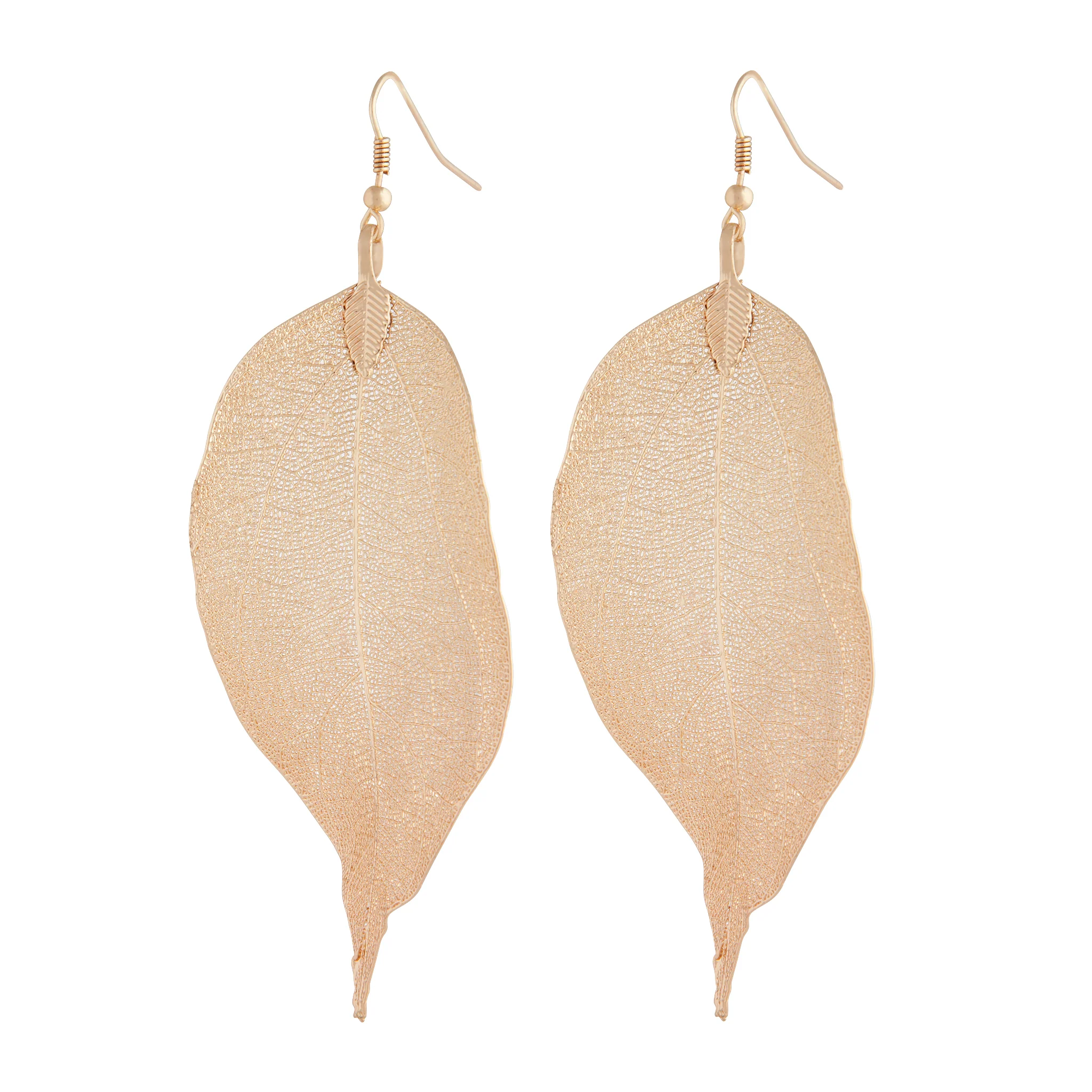Gold Natural Leaf Earrings - Image 2