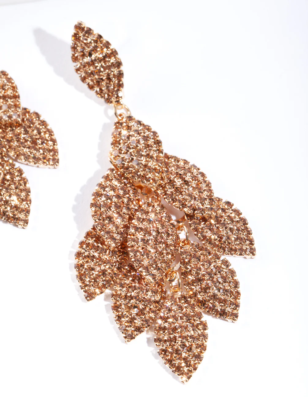 Gold Diamante Leaf Earrings - Image 2