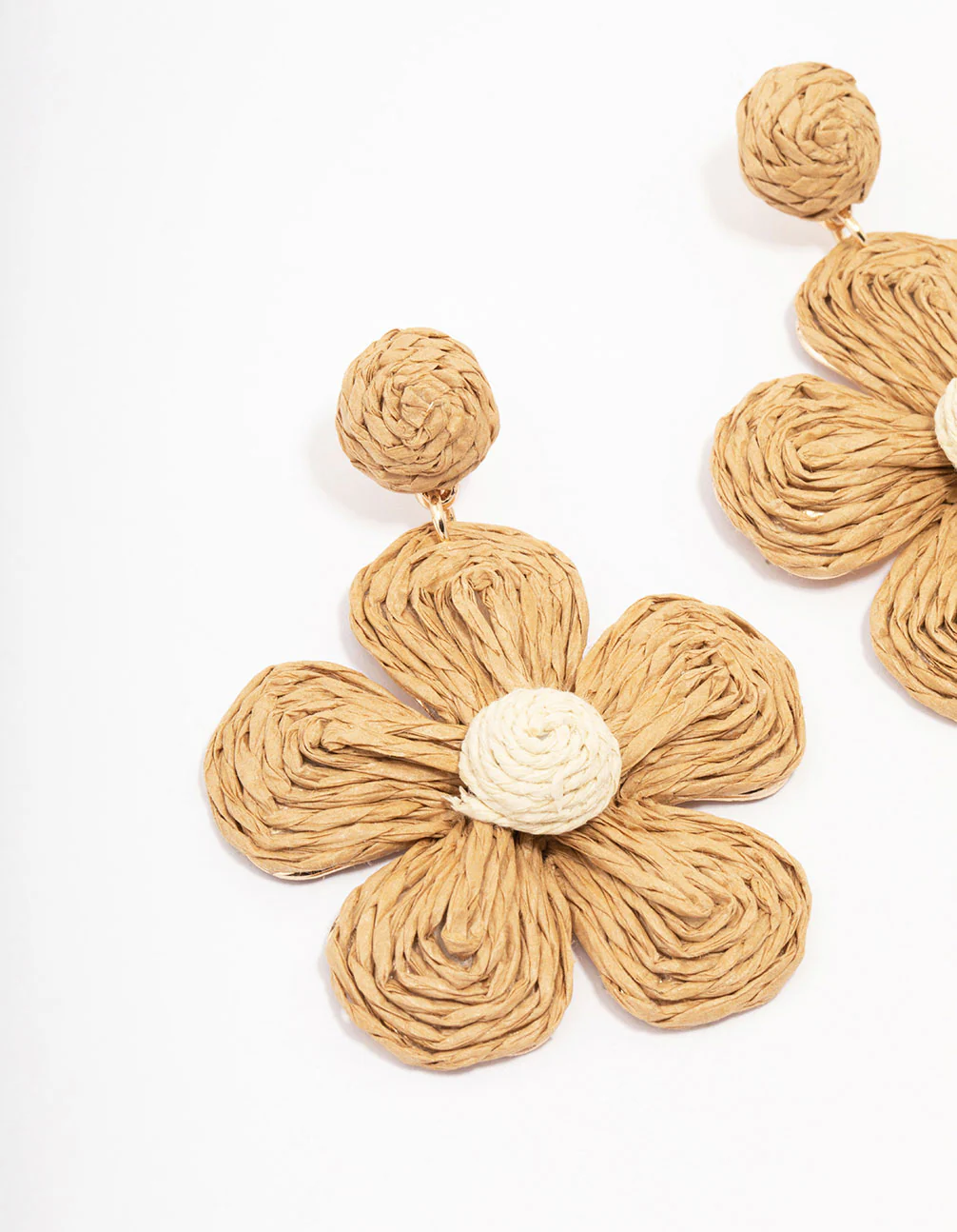 Neutral Raffia Flower Drop Earrings - Image 2