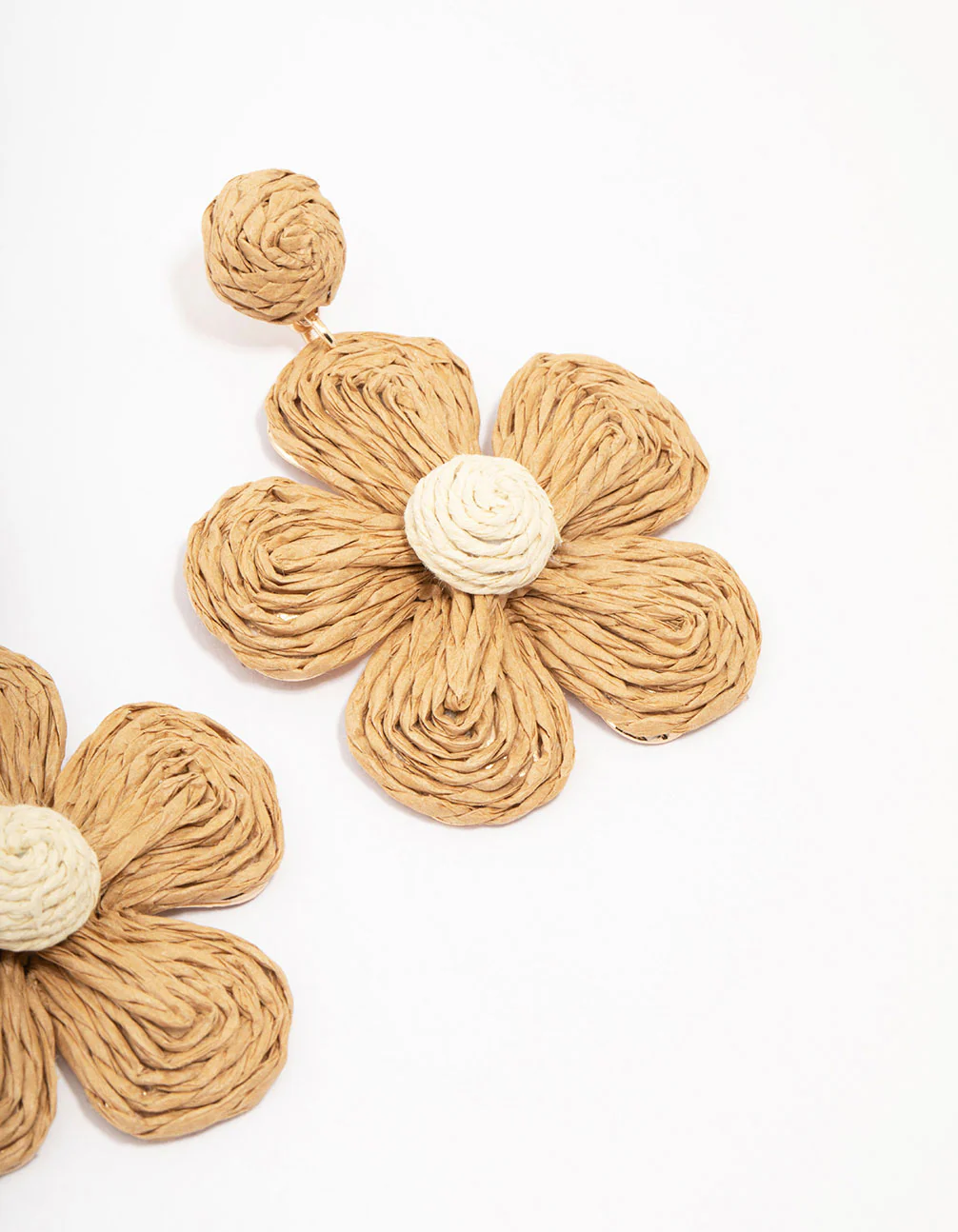 Neutral Raffia Flower Drop Earrings - Image 3