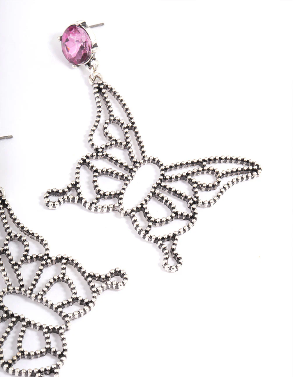 Antique Silver Oversized Butterfly Stone Earrings - Image 3