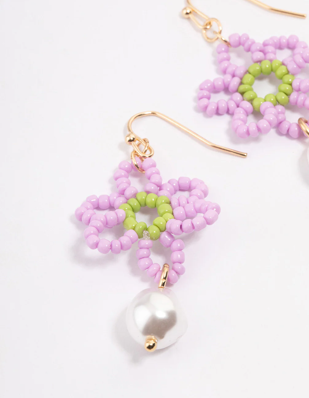 Beaded Flower Peal Drop Earrings - Image 2