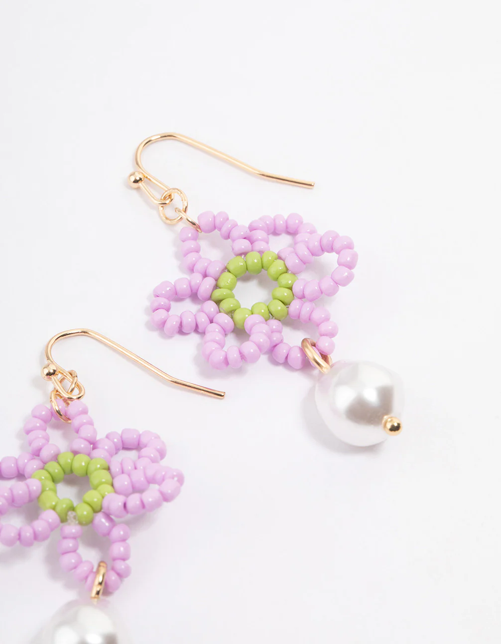 Beaded Flower Peal Drop Earrings - Image 3