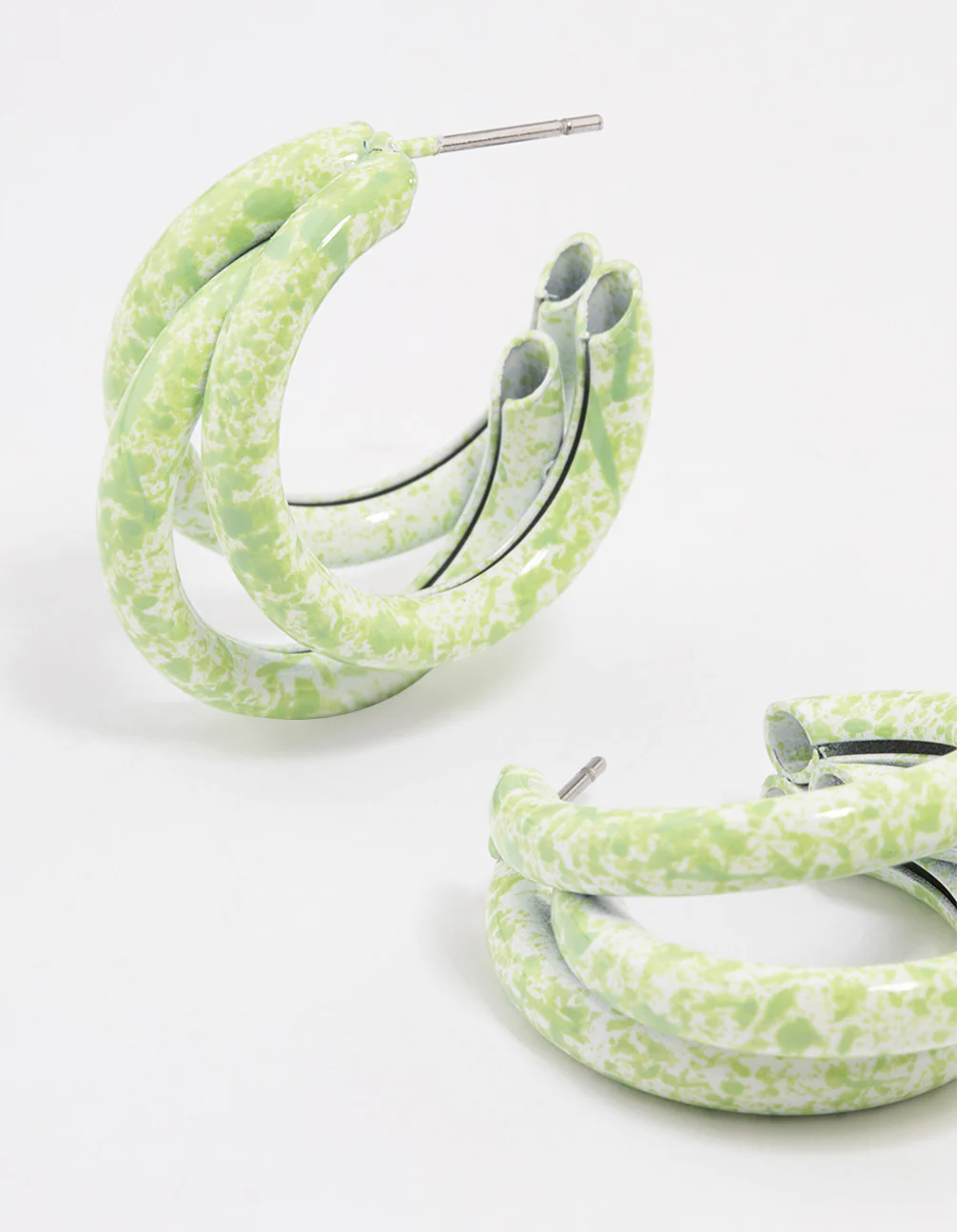 Coated Green Trio Marble Hoop Earrings - Image 2
