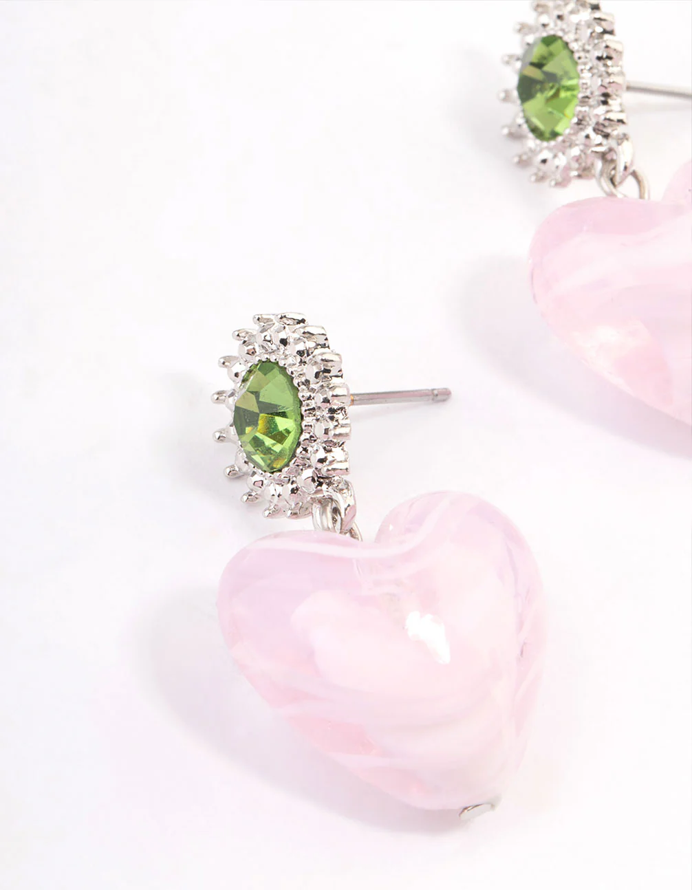 Rhodium Acrylic Heart Drop Earrings - Image 2