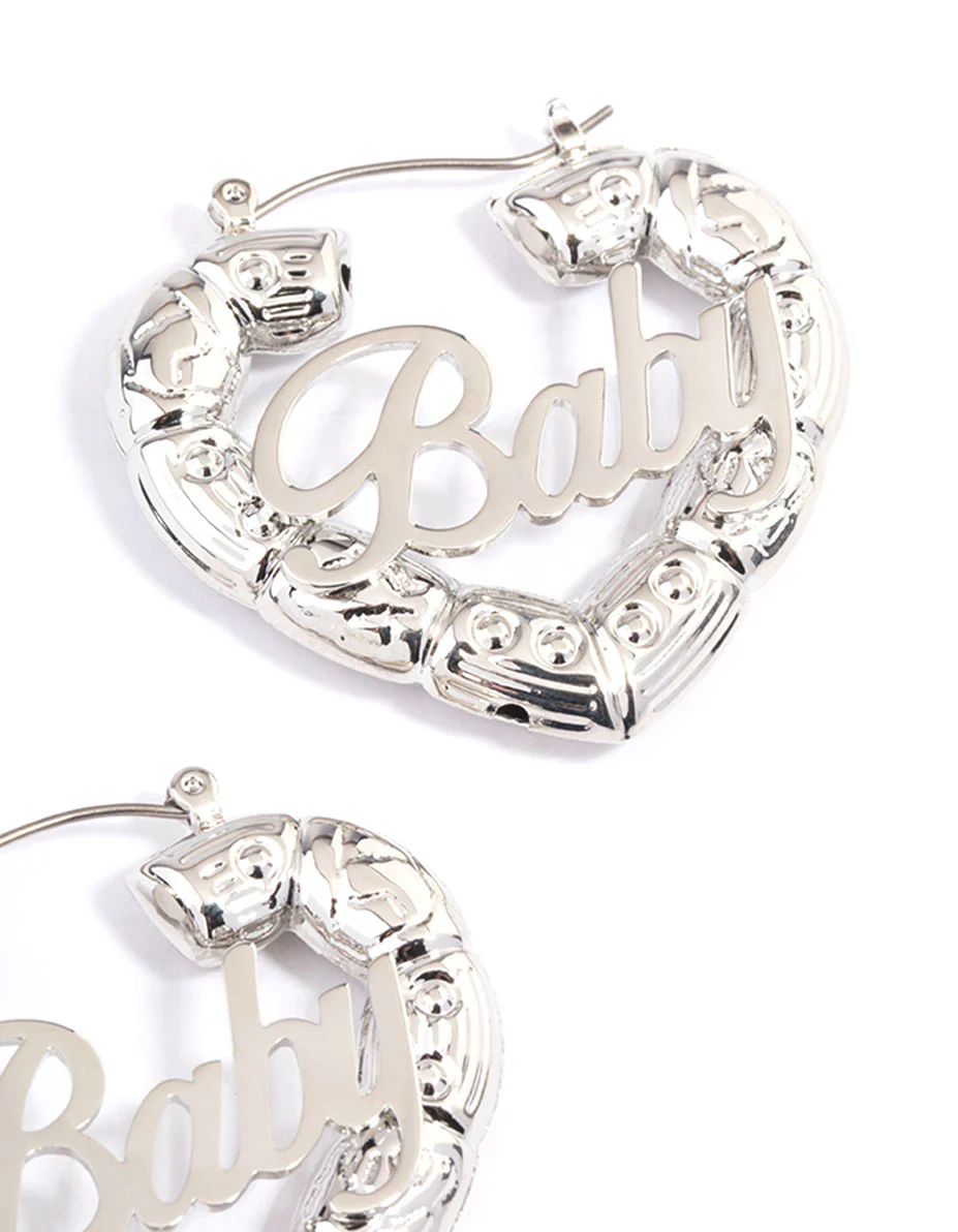 Silver Baby Statement Hoop Earrings - Image 3