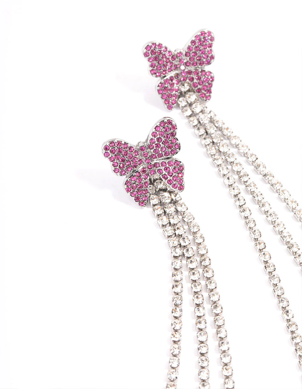 Rhodium Pink Butterfly Curb Chain Earrings - Image 2