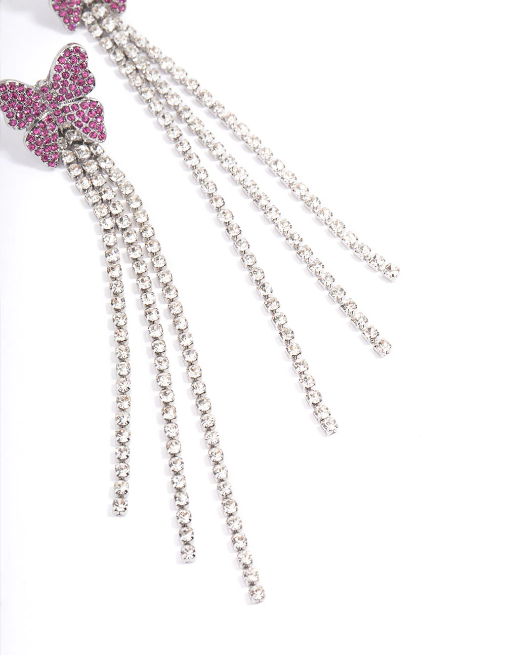 Rhodium Pink Butterfly Curb Chain Earrings - Image 3