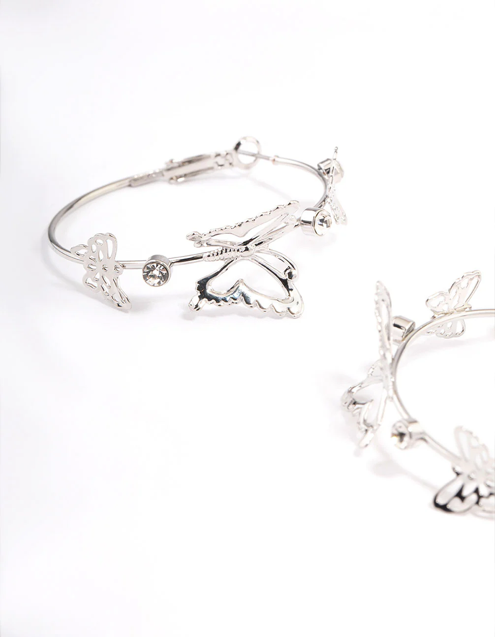 Silver Butterfly Hoop Earrings - Image 3