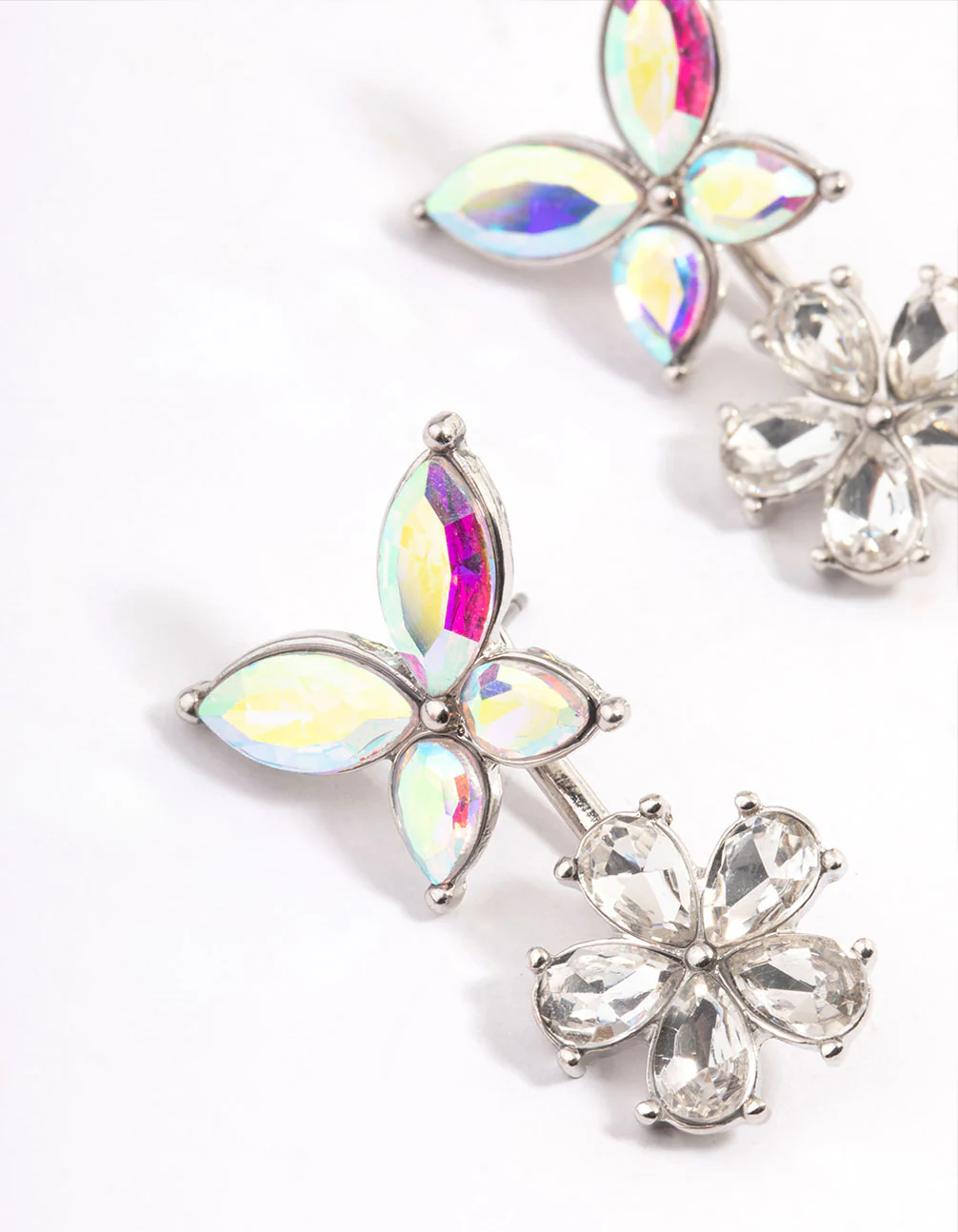 Silver Crystal Flower Wrap Earrings - Image 2