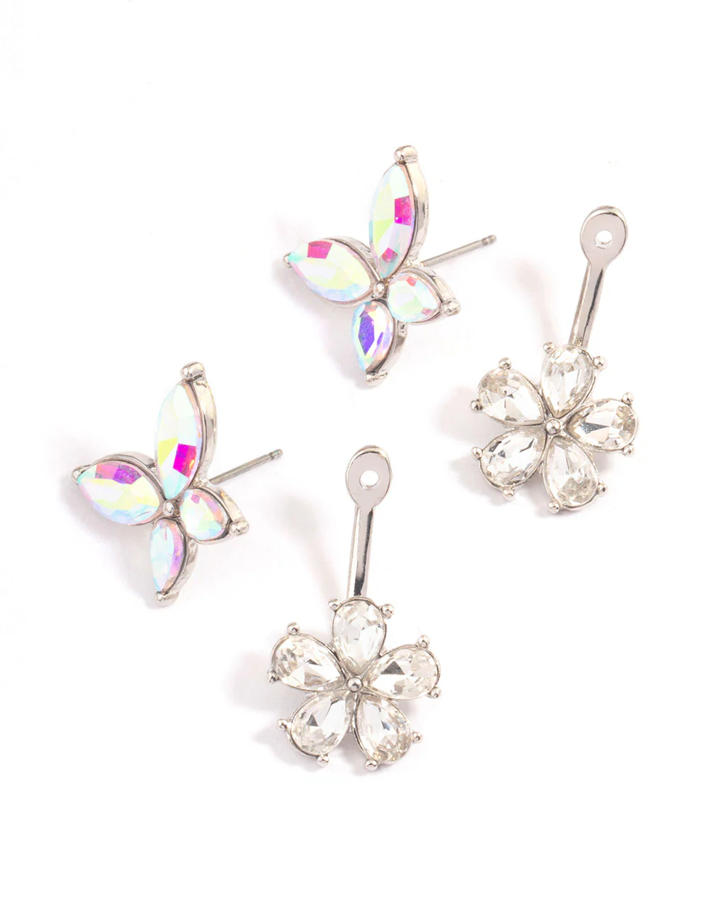 Silver Crystal Flower Wrap Earrings - Image 3