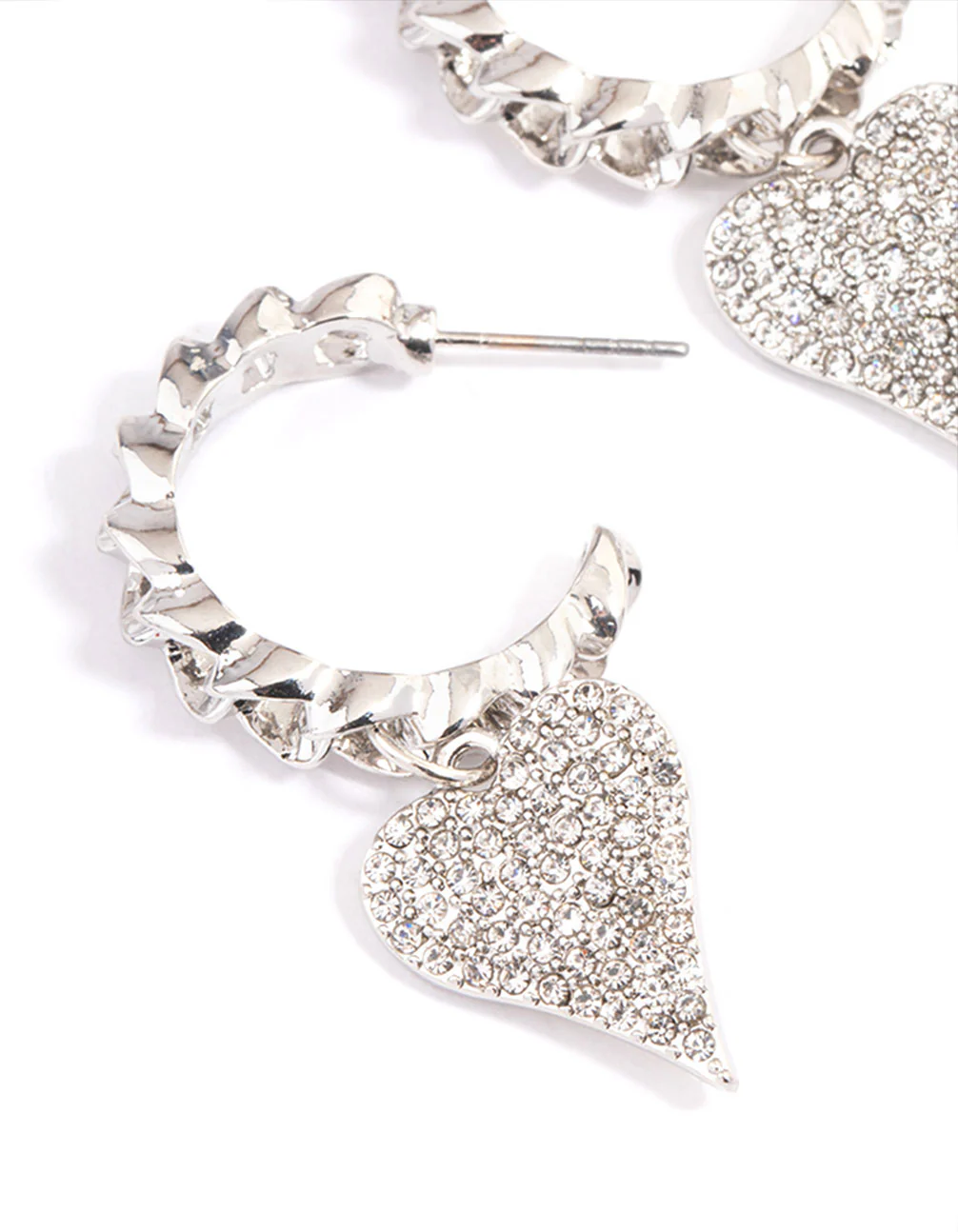 Rhodium Crystal Heart Hoop Earrings - Image 2