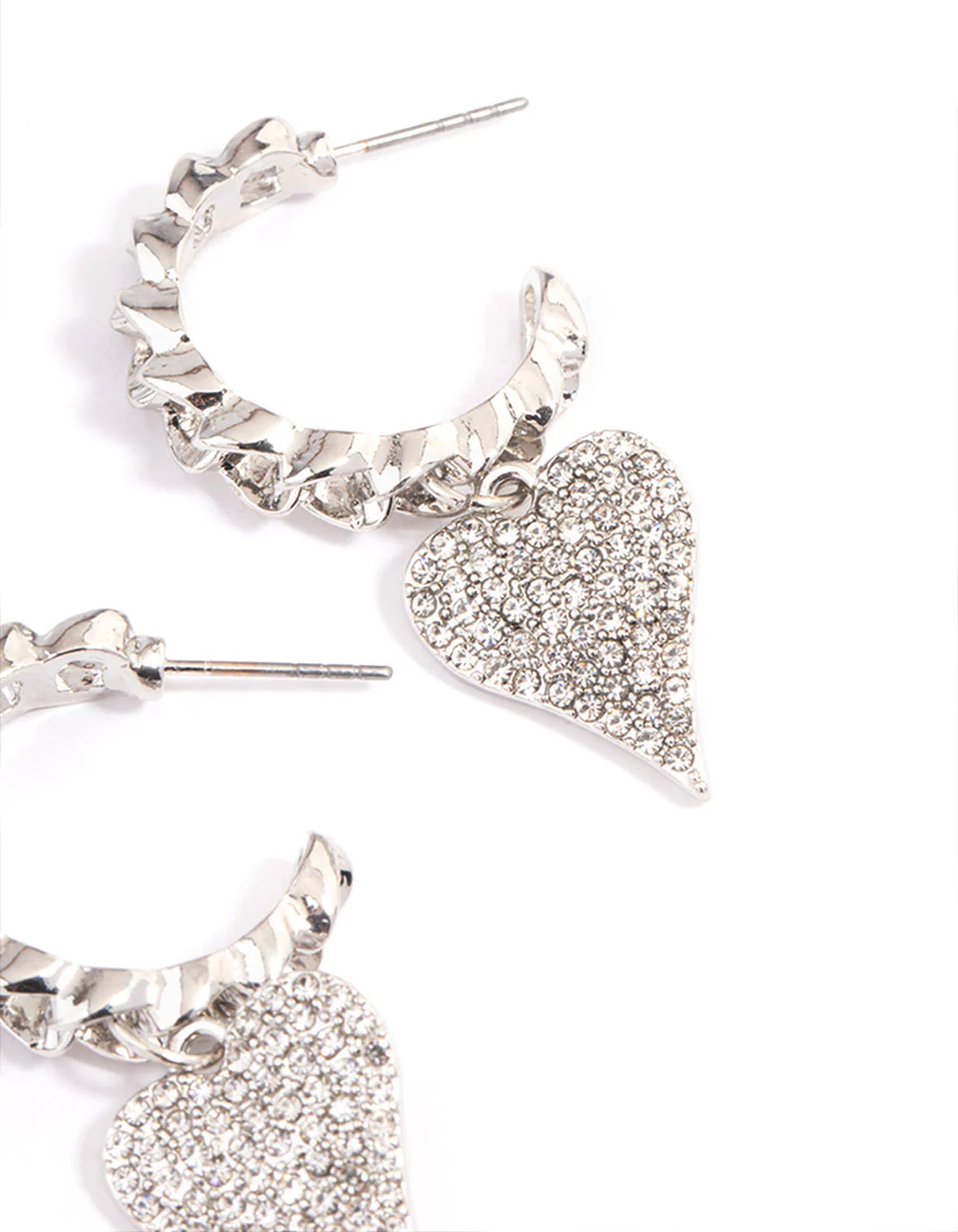Rhodium Crystal Heart Hoop Earrings - Image 3
