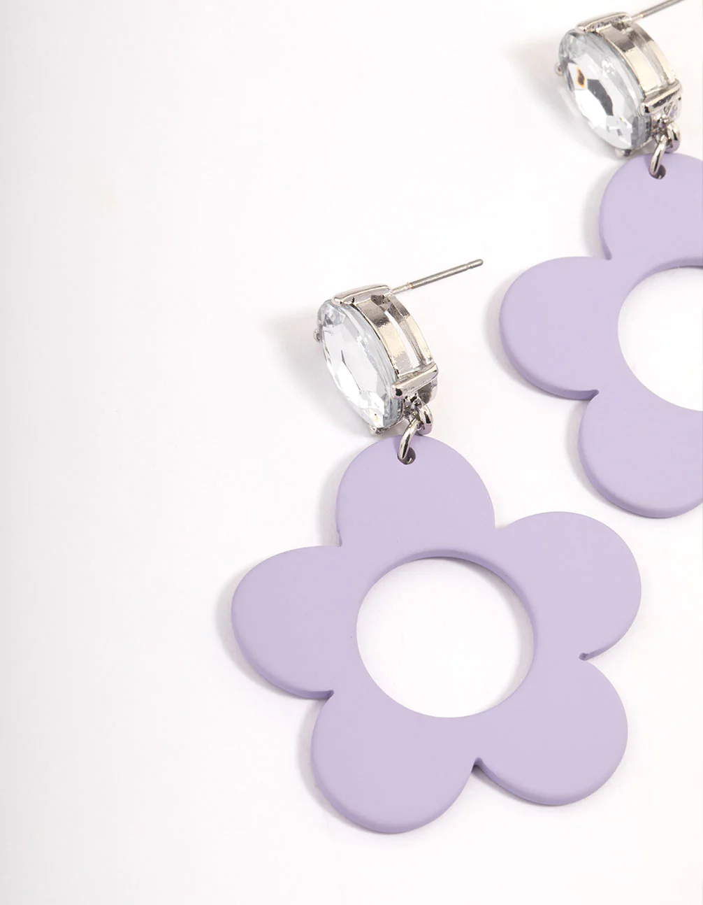 Rhodium Purple Coated Flower Earrings - Image 2