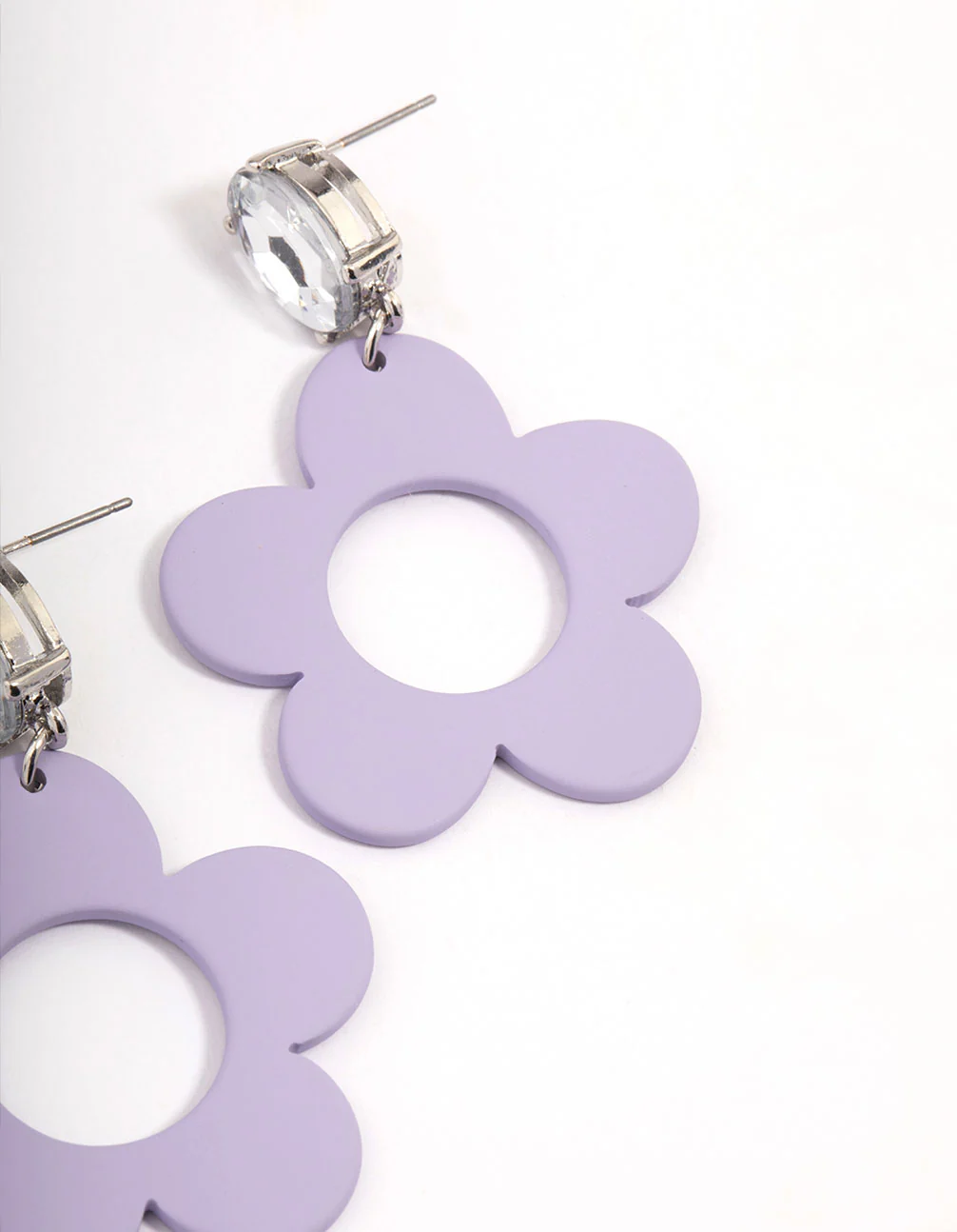 Rhodium Purple Coated Flower Earrings - Image 3
