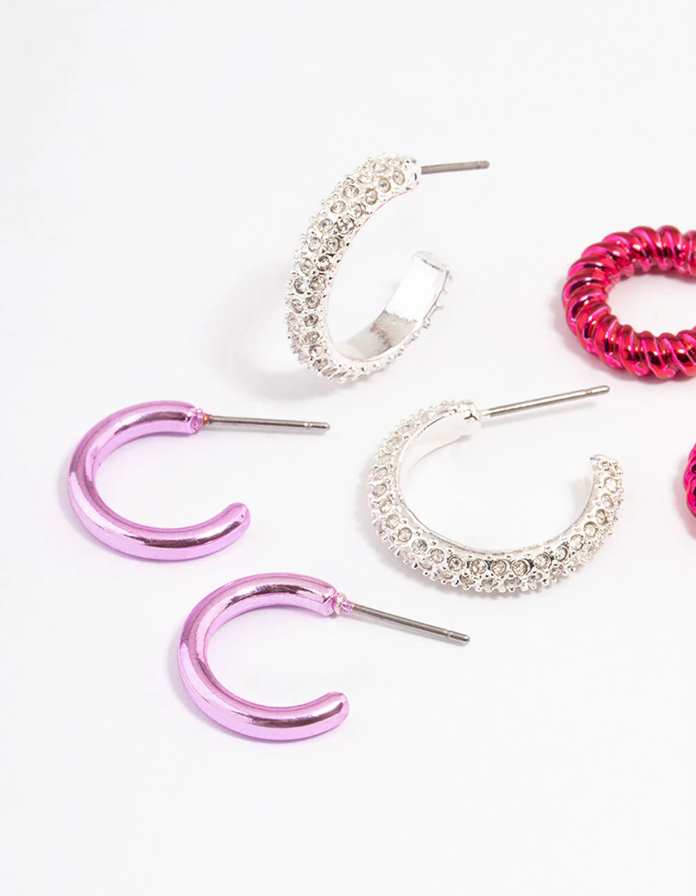 Silver & Pink Diamante Stacker Earrings - Image 2