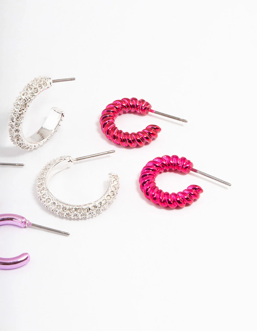 Silver & Pink Diamante Stacker Earrings - Image 3