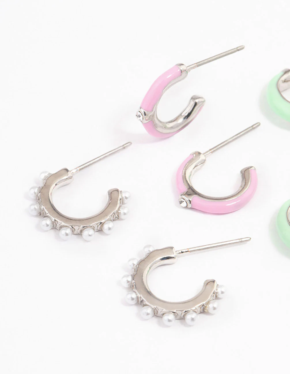 Silver & Green Heart Stacker Earrings - Image 2