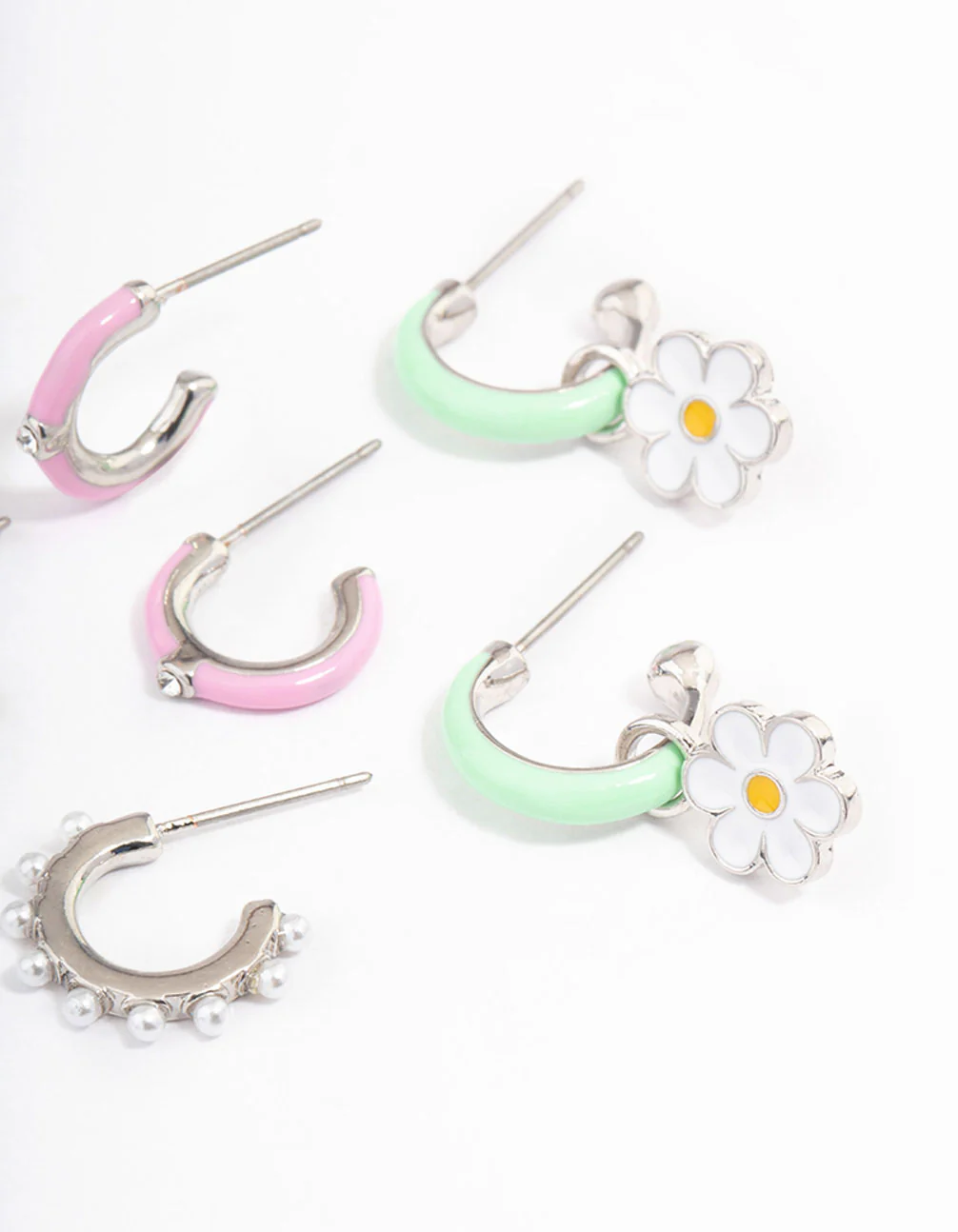 Silver & Green Heart Stacker Earrings - Image 3