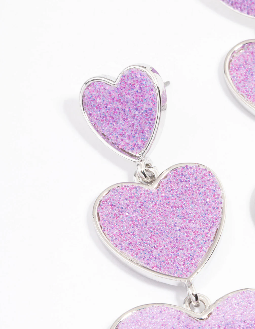 Silver Pink Heart Statement Earrings - Image 2