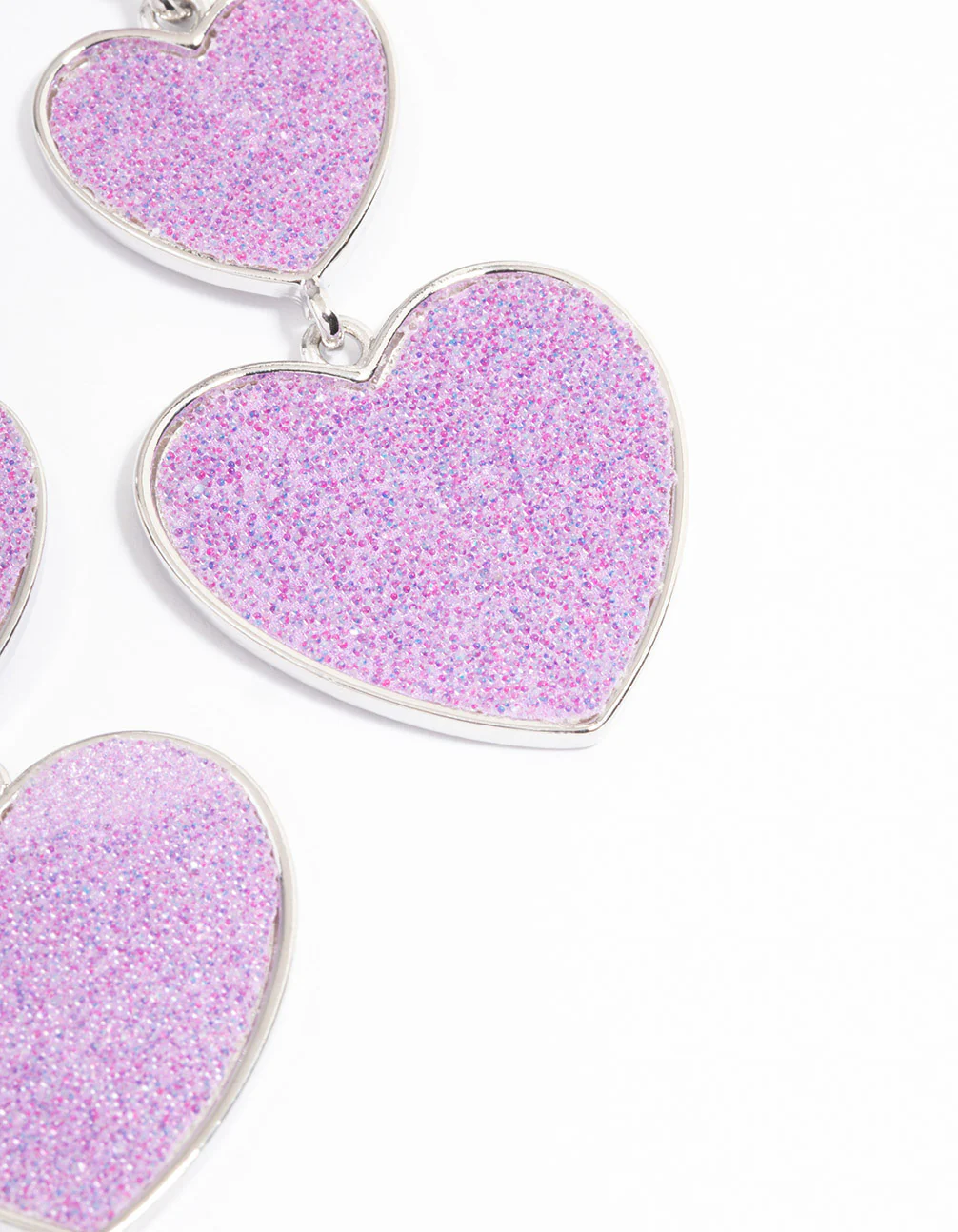 Silver Pink Heart Statement Earrings - Image 3