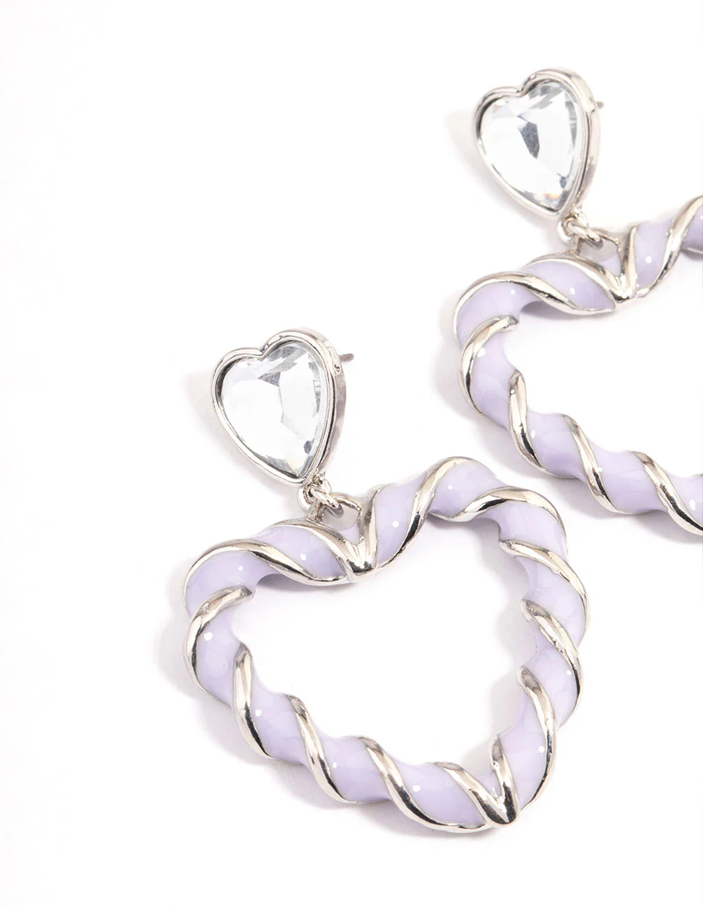 Rhodium Purple Heart Twist Drop Earrings - Image 2