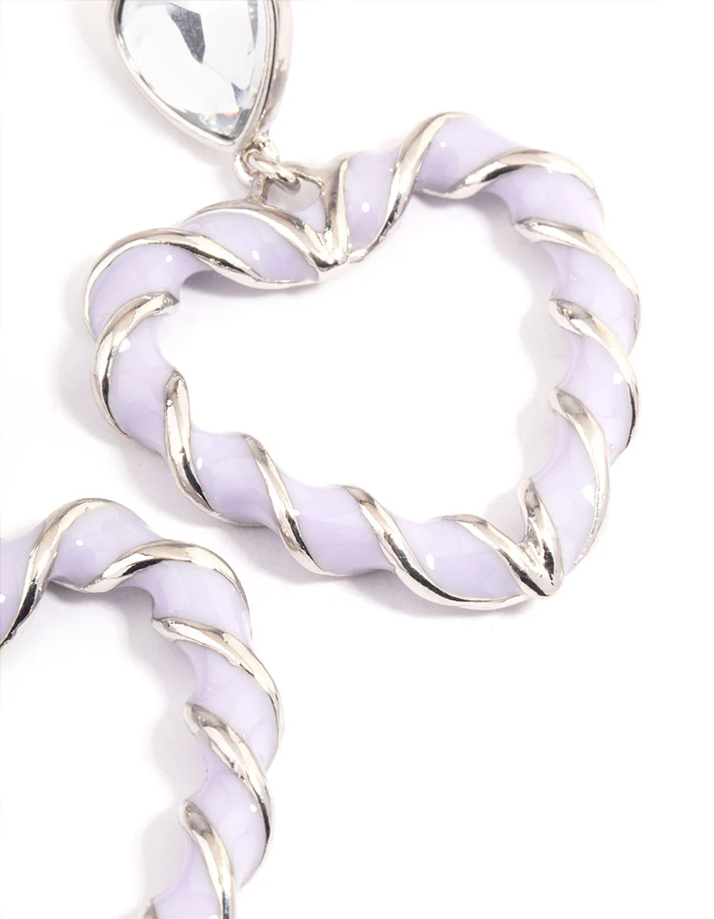 Rhodium Purple Heart Twist Drop Earrings - Image 3