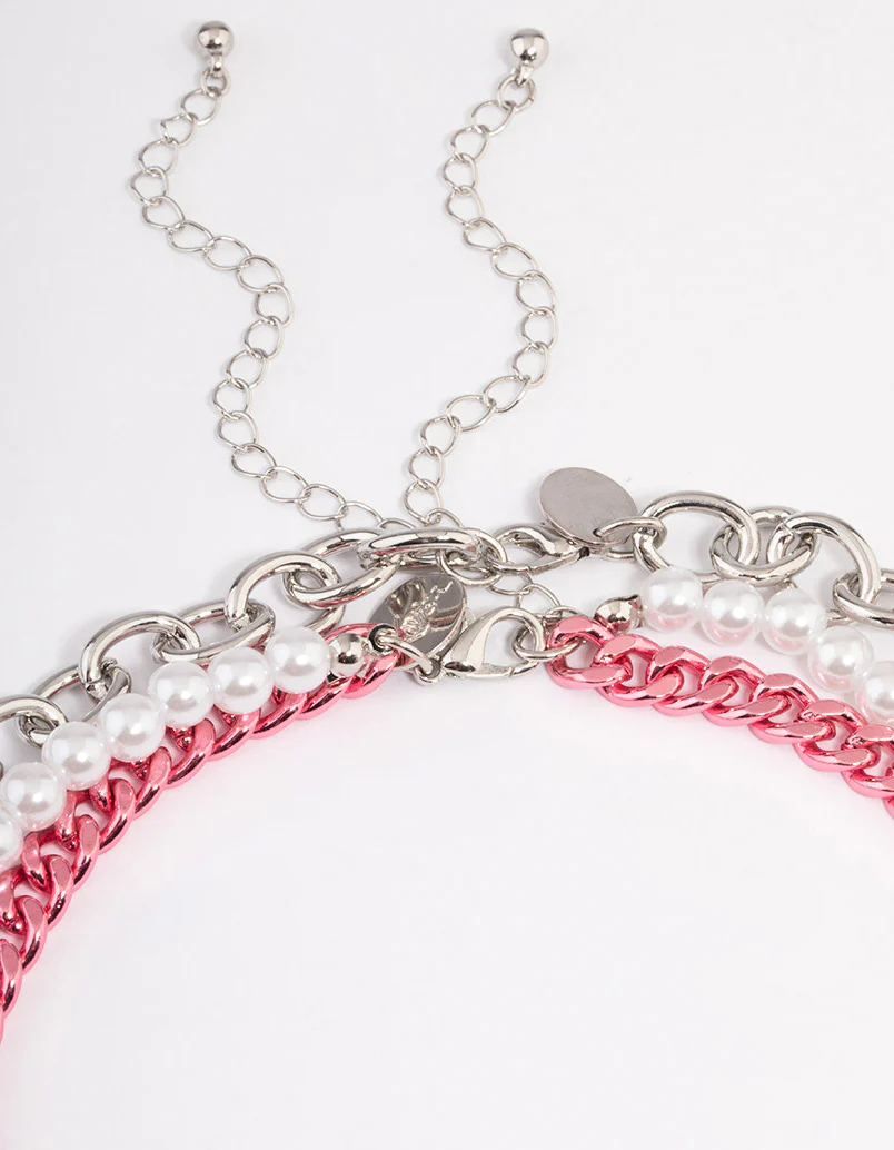 Pink Layered Charm Necklace - Image 3