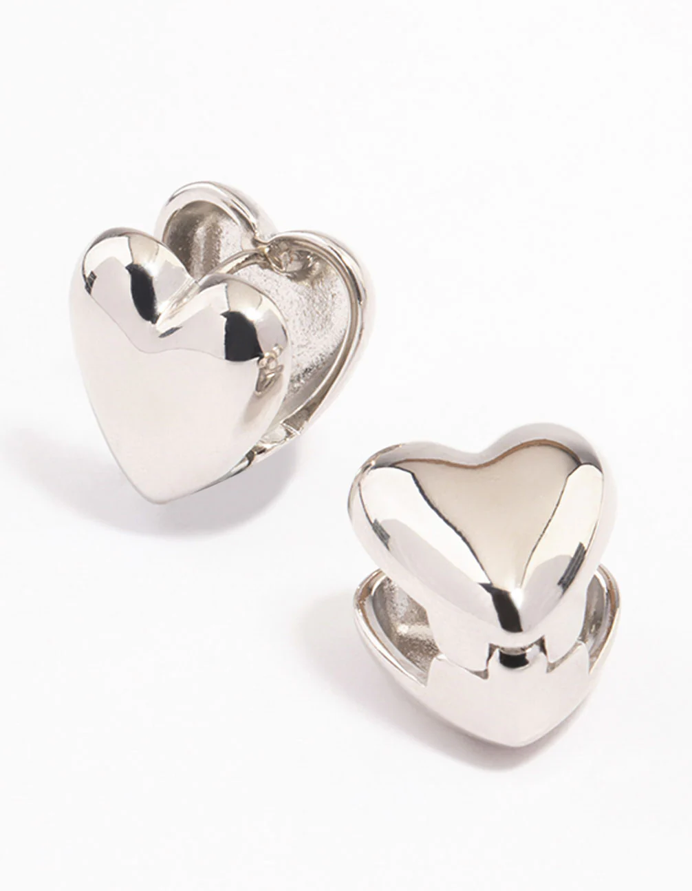 Silver Puffy Heart Huggie Earrings