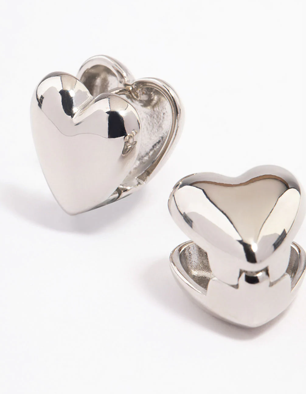 Silver Puffy Heart Huggie Earrings - Image 2