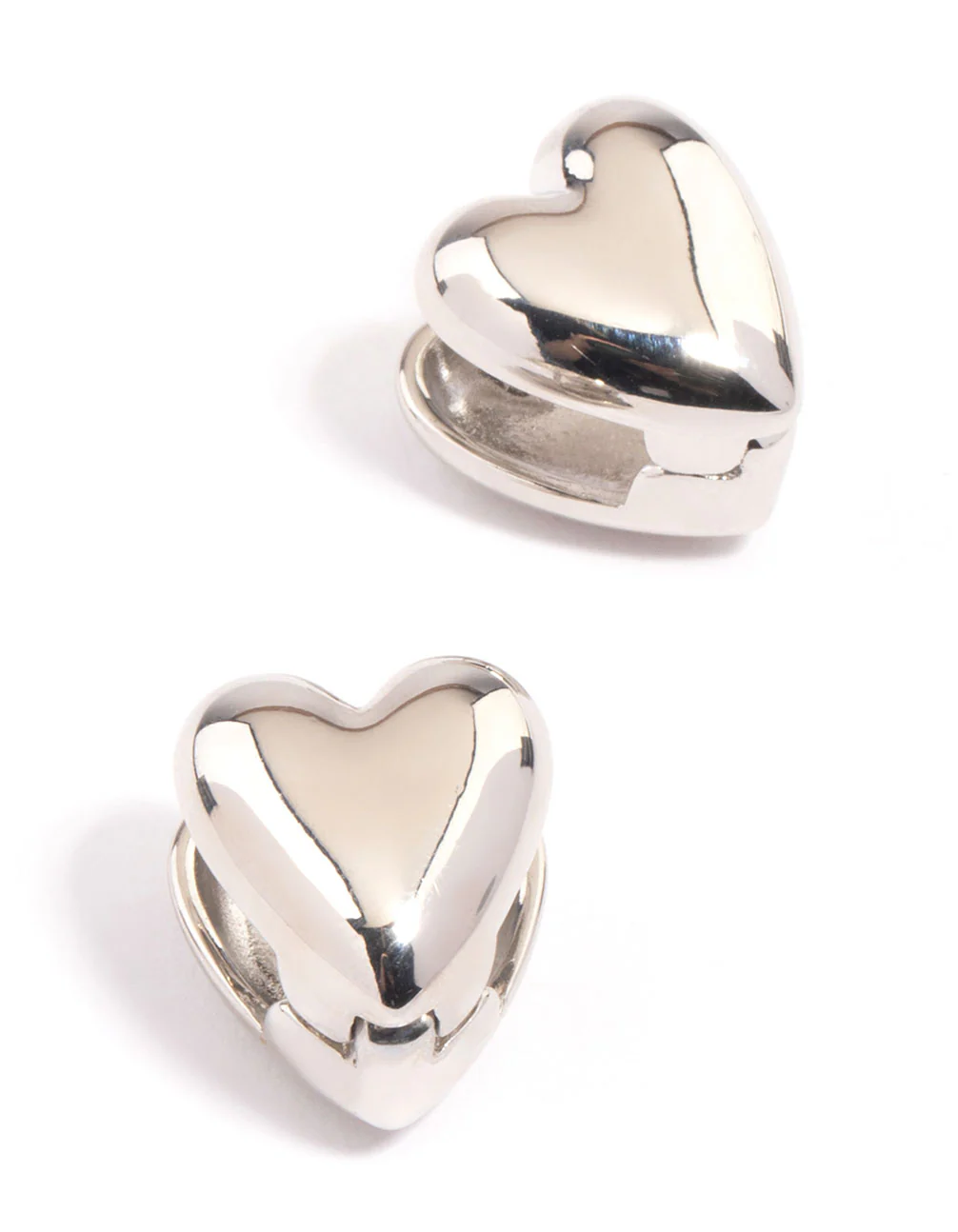 Silver Puffy Heart Huggie Earrings - Image 3