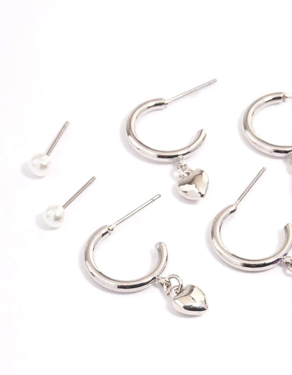 Silver Puffy Heart Stacker Earrings - Image 2