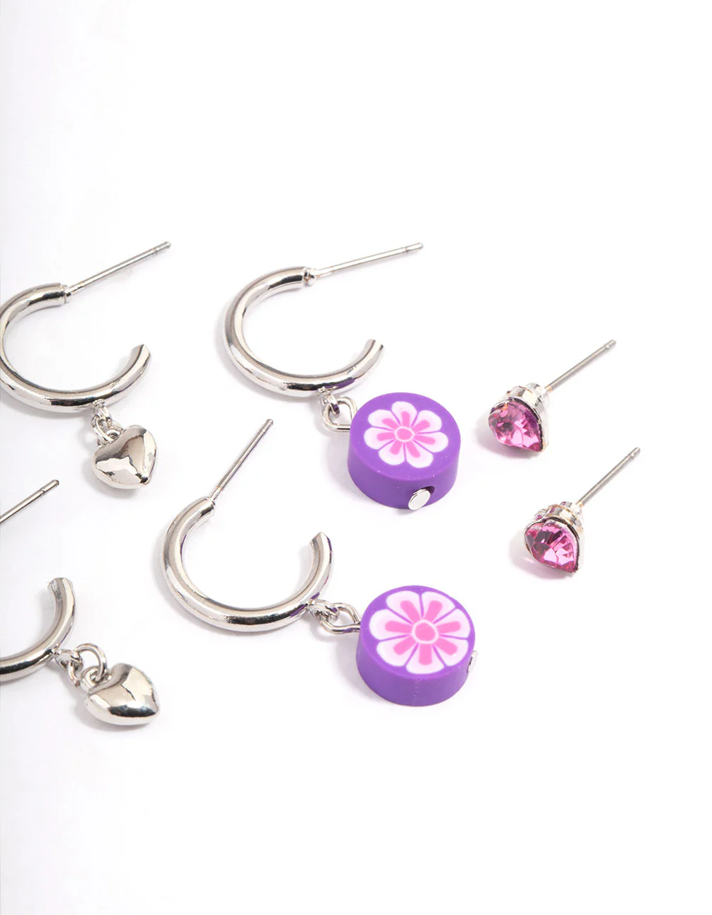 Silver Puffy Heart Stacker Earrings - Image 3