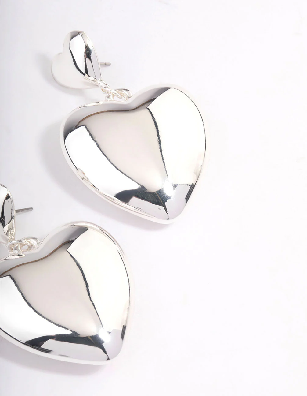 Silver Puffy Heart Statement Earrings - Image 3