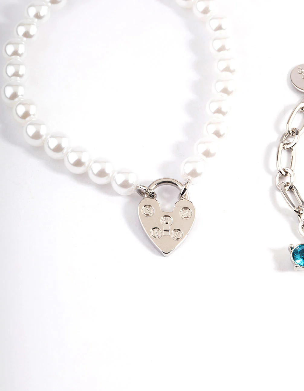 Silver Pearl Chain Charm Bracelet - Image 2