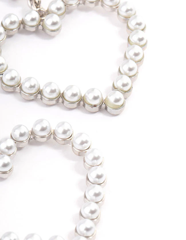 Silver Pearl Heart Statement Earrings - Image 3